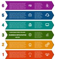 Infographic colour strips of arrows six positions