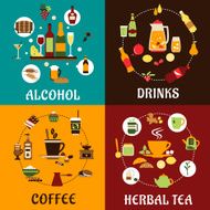 Beverages snacks and drinks flat icons N2