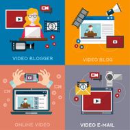 Online video blog design concept set with blogger