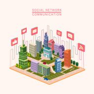 social network concept 3d isometric infographic