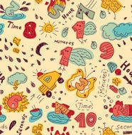 Time management metaphor doodles seamless pattern color N2