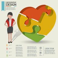 Heart puzzle info graphic design and character clean vector