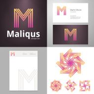 Design icon M element with Business card and paper template