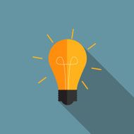 Idea Bulb Flat Icon with Long Shadow Vector Illustration
