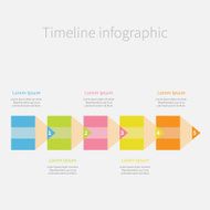 Pencil arrow line Five step Timeline Infographic text Template Flat