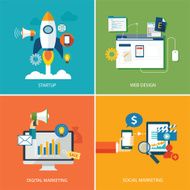 set of digital marketing startup web design and social marketin