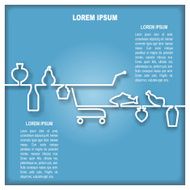 Template with supermarket trolley end foodstuff