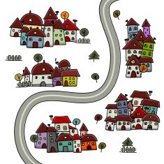 Road and houses cityscape cartoon for your design