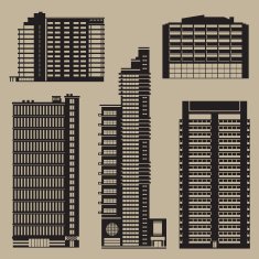 Buildings set with skyscrapers and hotels
