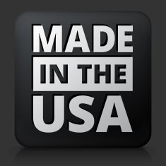 Black square button with Made In USA Sign