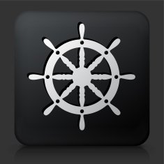 Black Square Button with Ship Wheel Icon N2