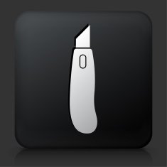 Black Square Button with Box Knife Icon