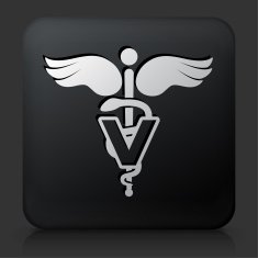 Black Square Button with Caduceus Icon