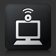 Black Square Button with Computer and Video Chat