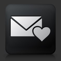 Black Square Button with Love Letter and Heart