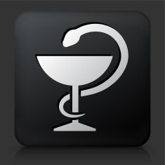 Black Square Button with Medical Goblet and Snake