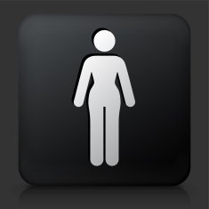Black Square Button with Woman Stick Figure Icon