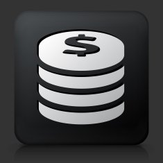 Black Square Button with Coin Stack Icon