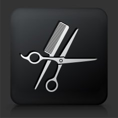 Black Square Button with Scissors and Brush