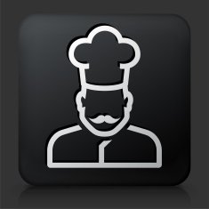 Black Square Button with Chef Face