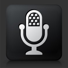 Black Square Button with Broadcasting Microphone
