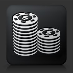 Black Square Button with Poker Chips