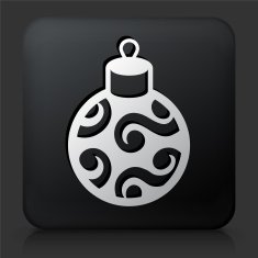 Black Square Button with Christmas Tree Decoration
