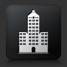Black Square Button with Building Icon N30