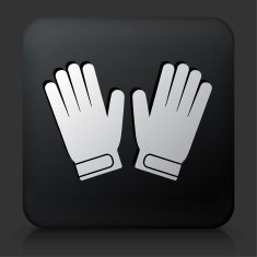 Black Square Button with Goalie Gloves Icon