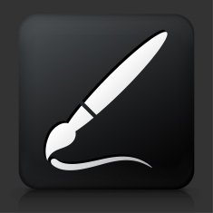 Black Square Button with Paint Brush and Stroke