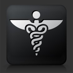 Black Square Button with Caduceus