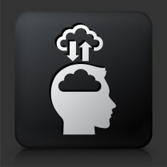 Black Square Button with Brain Cloud Computing Icon