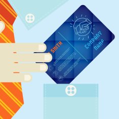 Hand Holding Business Card In Flat Design Style