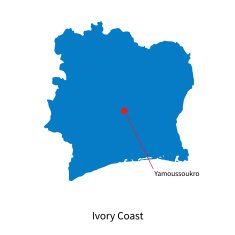 Detailed vector map of Ivory Coast and capital city Yamoussoukro N2