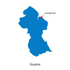 Detailed vector map of Guyana and capital city Georgetown N2