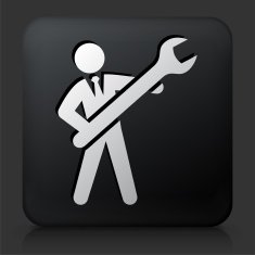 Black Square Button with Businessman & Wrench