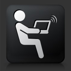 Black Square Button with Computer Connection