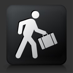 Black Square Button with Walking & Briefcase Icon