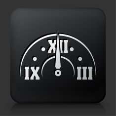 Black Square Button with Midnight on Clock