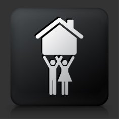 Black Square Button with Home & Couple Icon