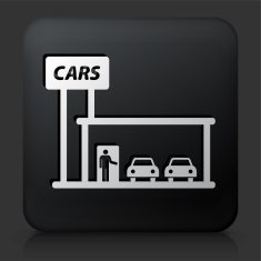 Black Square Button with Car Dealership Icon
