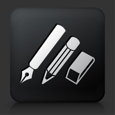 Black Square Button with Writting Utensils Icon