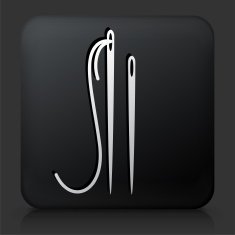 Black Square Button with Sewing Needles