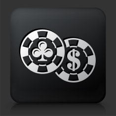 Black Square Button with Casino Chips