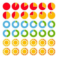 Set of brightly colored pie charts