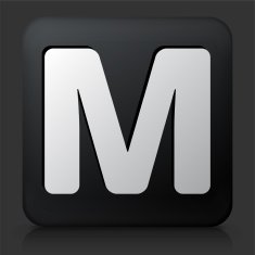 Black Square Button with Letter M N2