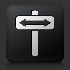 Black Square Button with Road Sign Arrow