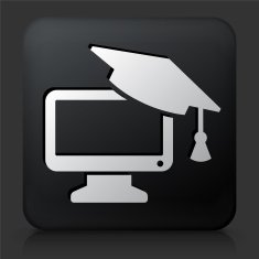 Black Square Button with Desktop and Graduation Cap N2