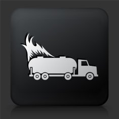 Black Square Button with Truck on Fire Icon