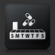 Black Square Button with Weekly Pill Box